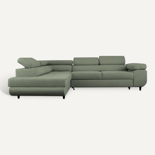 Charlie L - Canapé D'angle Convertible Tissu Lisse 4 Places - Vert - Droit