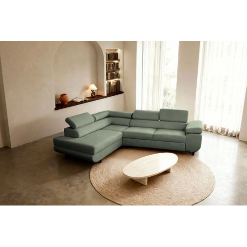 Charlie L - Canapé D'angle Convertible Tissu Lisse 4 Places - Vert - Droit