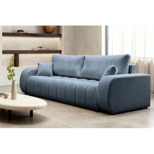 Celeste - Canapé Droit Convertible Tissu Bouclette 3 Places Bleu