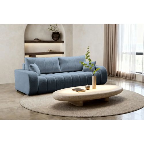 Celeste - Canapé Droit Convertible Tissu Bouclette 3 Places Bleu