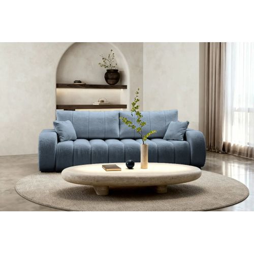 Celeste - Canapé Droit Convertible Tissu Bouclette 3 Places Bleu