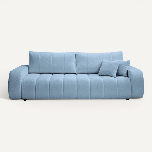 Celeste - Canapé Droit Convertible Tissu Bouclette 3 Places Bleu