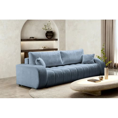 Celeste - Canapé Droit Convertible Tissu Bouclette 3 Places Bleu