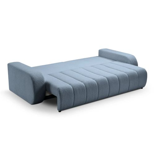 Celeste - Canapé Droit Convertible Tissu Bouclette 3 Places Bleu
