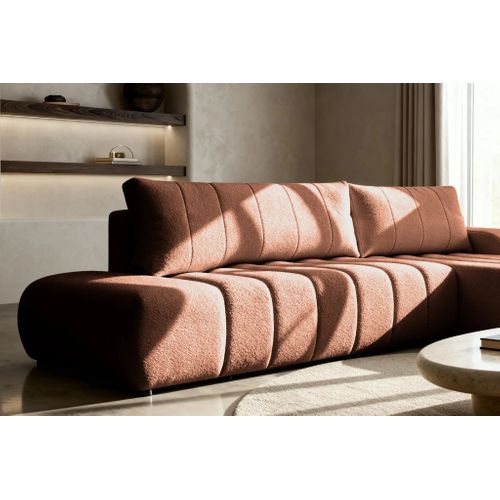 Celeste - Canapé D'angle Convertible Tissu Bouclette 4 Places - Terracotta - Droit