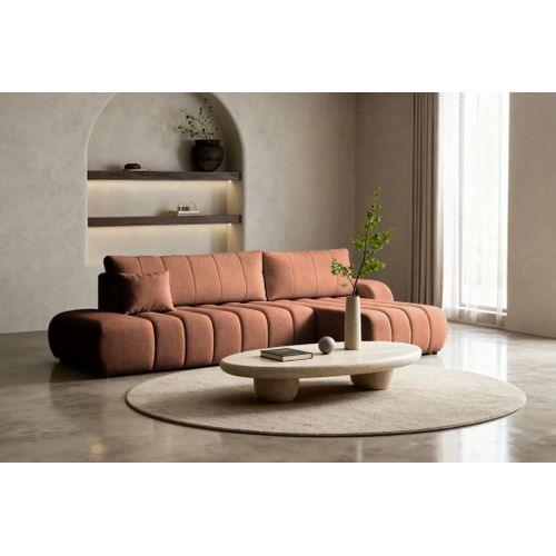 Celeste - Canapé D'angle Convertible Tissu Bouclette 4 Places - Terracotta - Droit