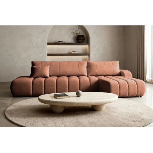 Celeste - Canapé D'angle Convertible Tissu Bouclette 4 Places - Terracotta - Droit