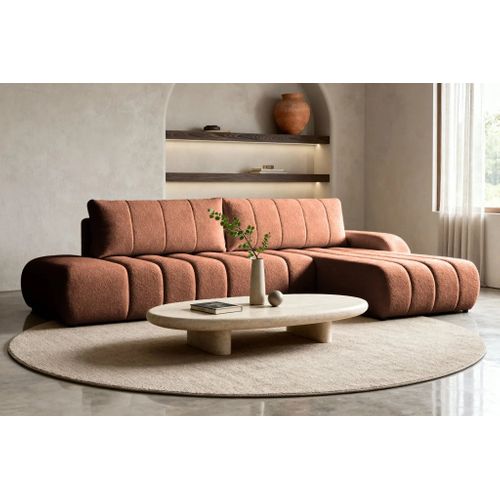 Celeste - Canapé D'angle Convertible Tissu Bouclette 4 Places - Terracotta - Droit