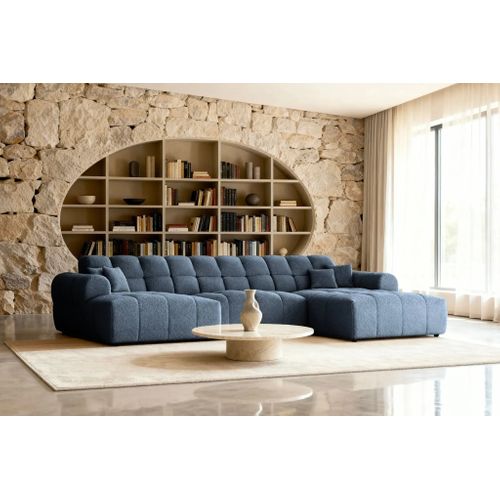 Alexia - Canapé Panoramique Tissu Bouclette 5 Places - Bleu