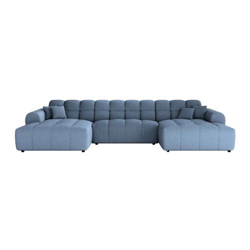 Alexia - Canapé Panoramique Tissu Bouclette 5 Places - Bleu