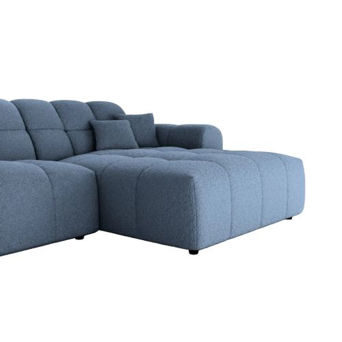 Alexia - Canapé Panoramique Tissu Bouclette 5 Places - Bleu