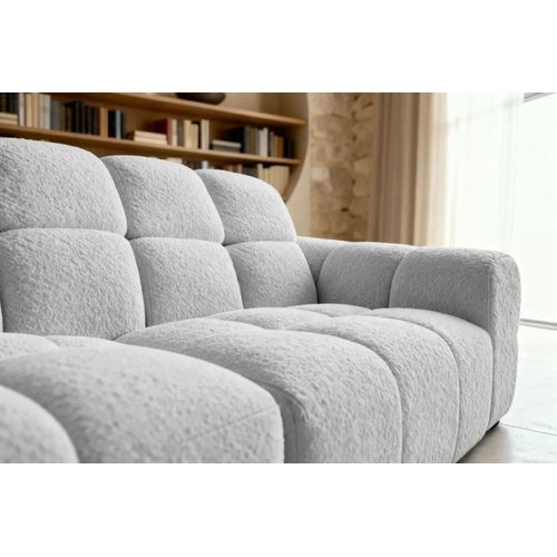 Alexia - Canapé D'angle Tissu Bouclette 4 Places - Gris Clair - Droit