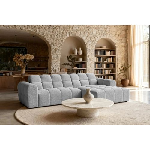 Alexia - Canapé D'angle Tissu Bouclette 4 Places - Gris Clair - Droit