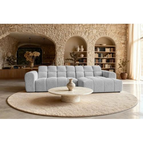 Alexia - Canapé D'angle Tissu Bouclette 4 Places - Gris Clair - Droit