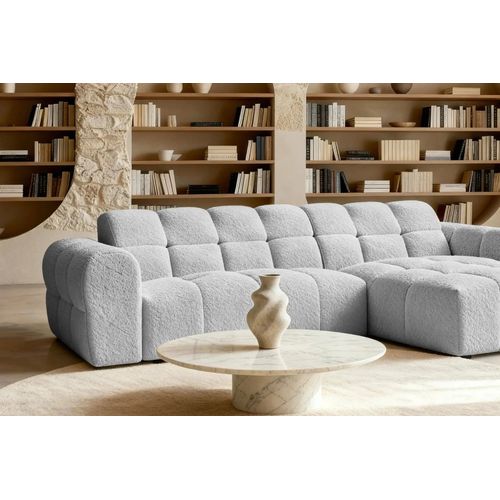 Alexia - Canapé D'angle Tissu Bouclette 4 Places - Gris Clair - Droit