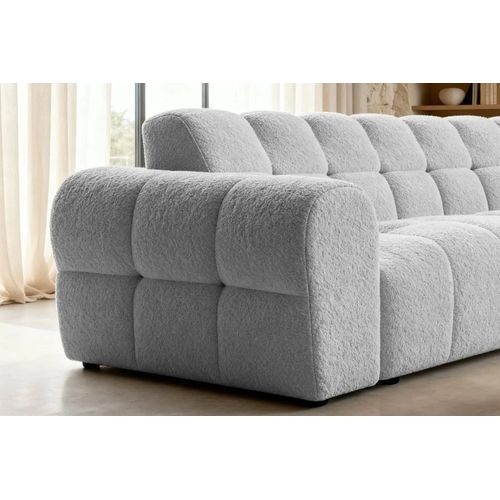 Alexia - Canapé D'angle Tissu Bouclette 4 Places - Gris Clair - Droit