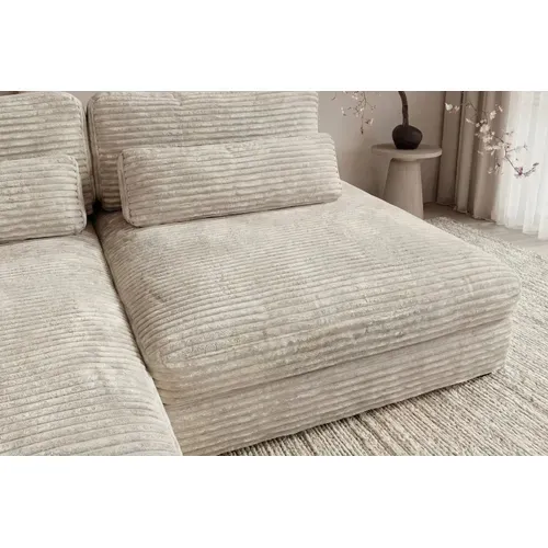 Agathe - Canapé D'angle Convertible Gros Velours Côtelé 4 Places - Beige - Droit