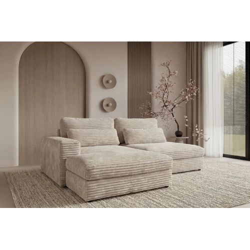 Agathe - Canapé D'angle Convertible Gros Velours Côtelé 4 Places - Beige - Droit