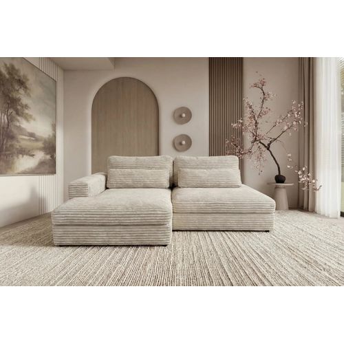 Agathe - Canapé D'angle Convertible Gros Velours Côtelé 4 Places - Beige - Droit