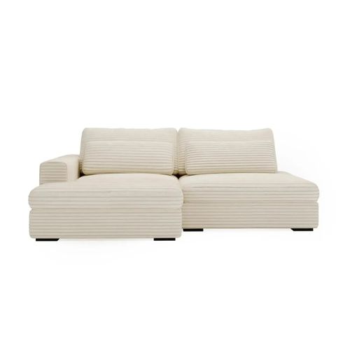 Agathe - Canapé D'angle Convertible Gros Velours Côtelé 4 Places - Beige - Droit