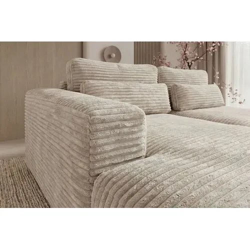 Agathe - Canapé D'angle Convertible Gros Velours Côtelé 4 Places - Beige - Droit