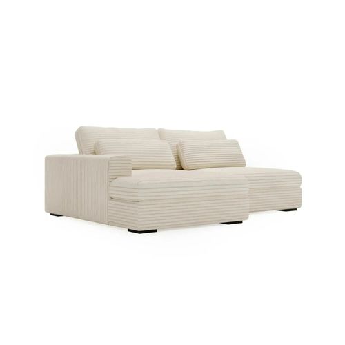 Agathe - Canapé D'angle Convertible Gros Velours Côtelé 4 Places - Beige - Droit