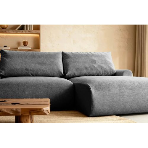 Raphaelle - Canapé D'angle Convertible Tissu Lisse 4 Places - Gauche - Gris Foncé
