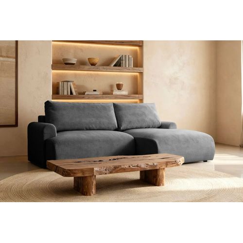 Raphaelle - Canapé D'angle Convertible Tissu Lisse 4 Places - Gauche - Gris Foncé