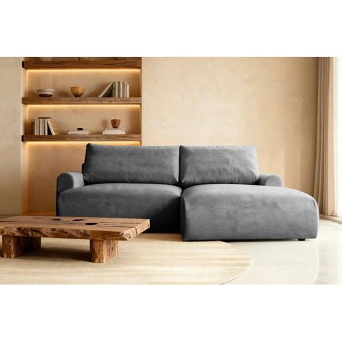 Raphaelle - Canapé D'angle Convertible Tissu Lisse 4 Places - Gauche - Gris Foncé