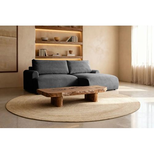 Raphaelle - Canapé D'angle Convertible Tissu Lisse 4 Places - Gauche - Gris Foncé