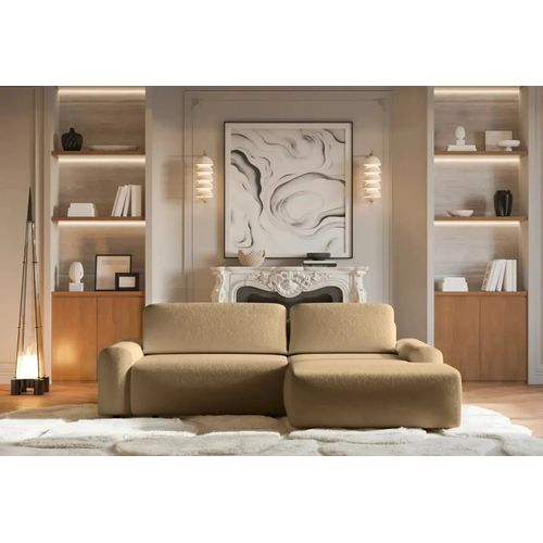 Olympe - Canapé D'angle Convertible Tissu Bouclette 4 Places - Gauche - Café