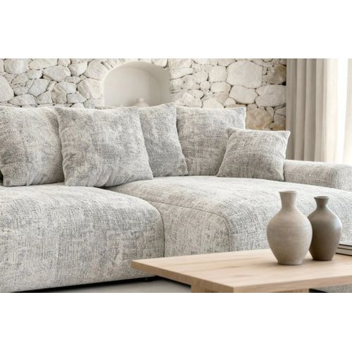 Oli - Canapé D'angle Convertible Tissu Chenille 4 Places - Beige