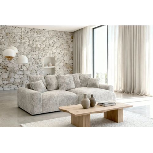 Oli - Canapé D'angle Convertible Tissu Chenille 4 Places - Beige