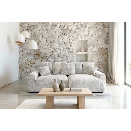Oli - Canapé D'angle Convertible Tissu Chenille 4 Places - Beige