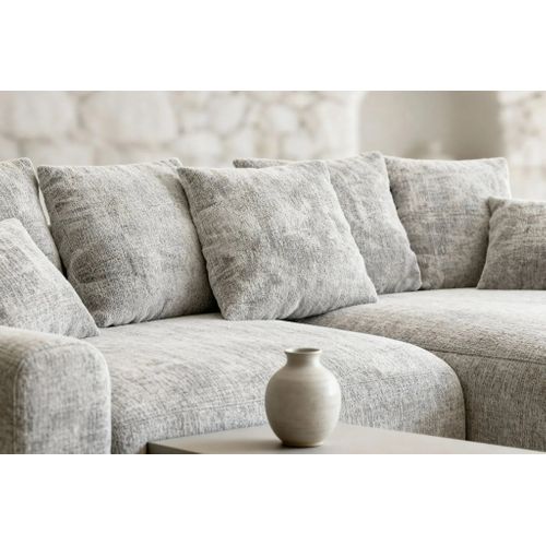 Oli - Canapé D'angle Convertible Tissu Chenille 4 Places - Beige