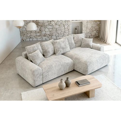 Oli - Canapé D'angle Convertible Tissu Chenille 4 Places - Beige
