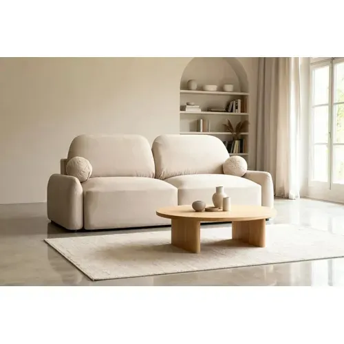 Noemie - Canapé Droit Convertible Tissu Chiné 2 Places - Beige