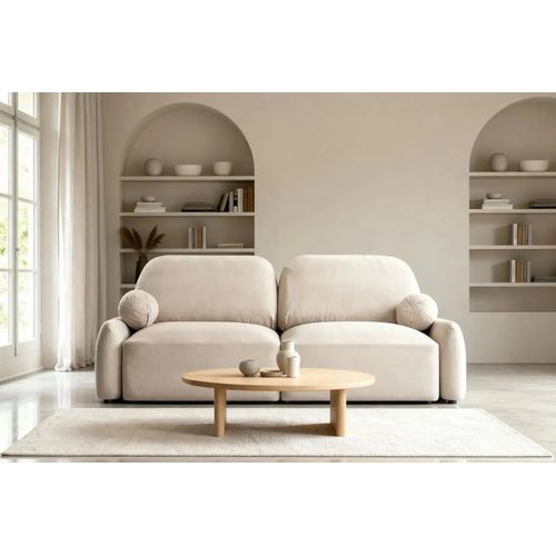 Noemie - Canapé Droit Convertible Tissu Chiné 2 Places - Beige
