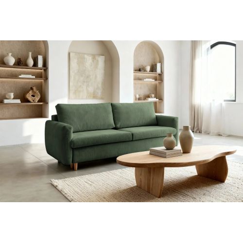 Lumie - Canapé Droit Convertible Velours Côtelé 2 Places - Vert