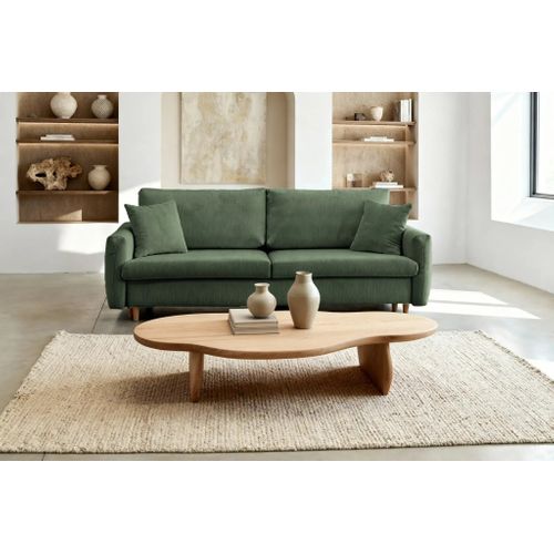 Lumie - Canapé Droit Convertible Velours Côtelé 2 Places - Vert