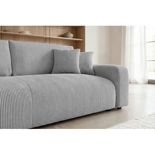 Ena - Canapé Droit Convertible Velours Côtelé 3 Places - Gris Clair