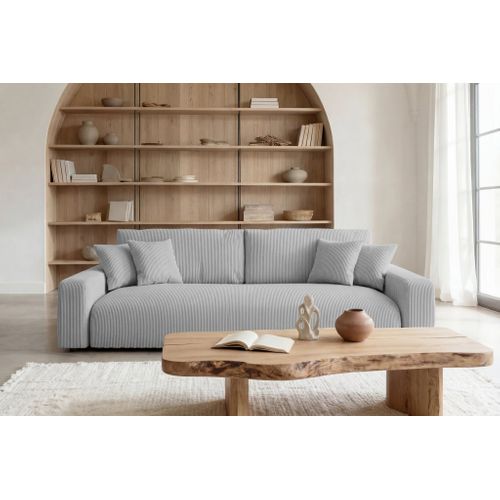 Ena - Canapé Droit Convertible Velours Côtelé 3 Places - Gris Clair