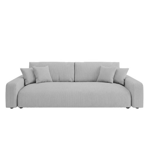 Ena - Canapé Droit Convertible Velours Côtelé 3 Places - Gris Clair