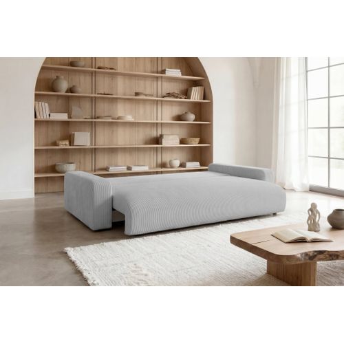 Ena - Canapé Droit Convertible Velours Côtelé 3 Places - Gris Clair