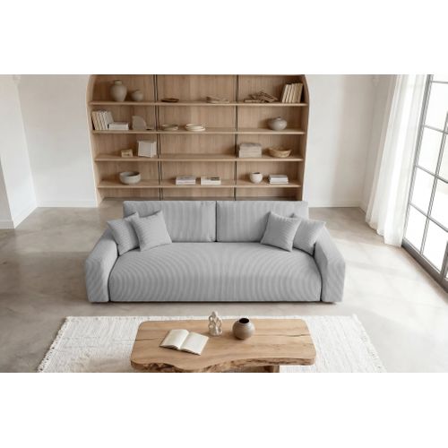 Ena - Canapé Droit Convertible Velours Côtelé 3 Places - Gris Clair