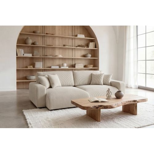 Ena - Canapé D'angle Convertible Velours Côtelé 4 Places - Beige