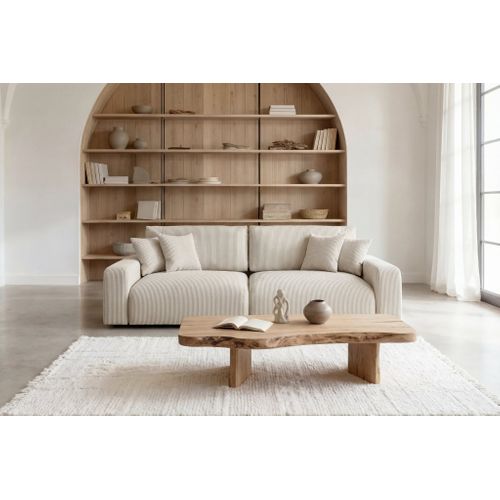 Ena - Canapé D'angle Convertible Velours Côtelé 4 Places - Beige