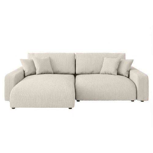 Ena - Canapé D'angle Convertible Velours Côtelé 4 Places - Beige