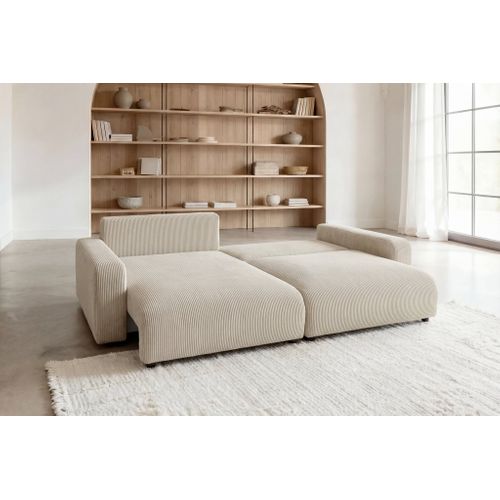Ena - Canapé D'angle Convertible Velours Côtelé 4 Places - Beige