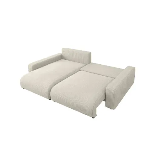 Ena - Canapé D'angle Convertible Velours Côtelé 4 Places - Beige
